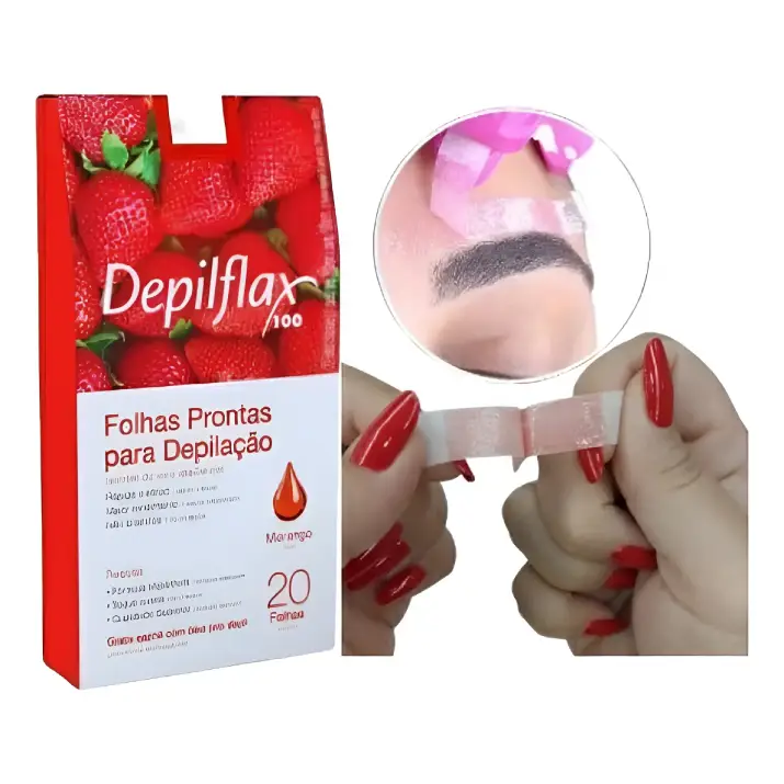 [SO0010] 100 Tiras De Cera Pronta Sobrancelhas Buço Morango Depilflax