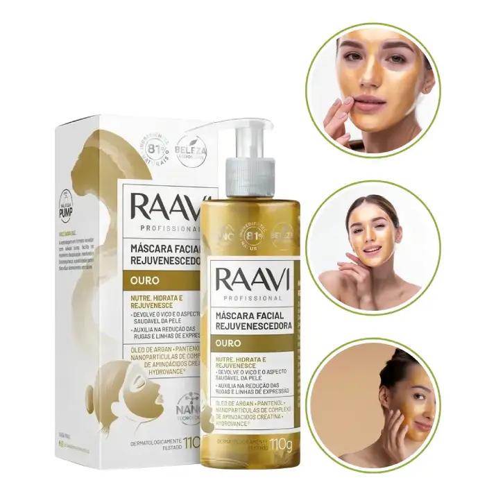 Máscara Facial Rejuvenescedora Ouro Raavi 110g Nutre Hidrata Todo Tipo De Pele
