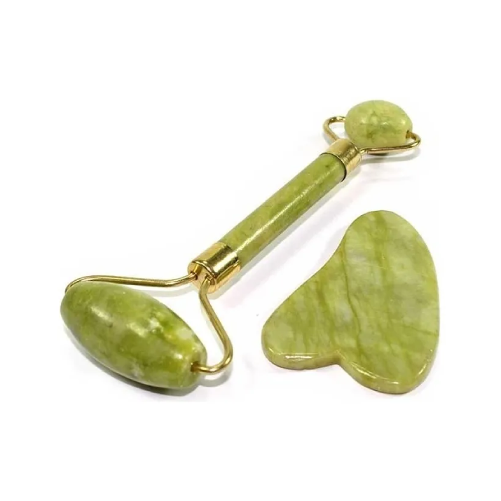 [BE0001] Rolo Pedra De Jade Com Placa Guasha Facial Cor Verde