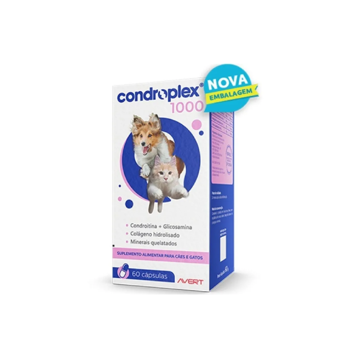 Condroplex 1000 Mg 60 Cápsulas Suplemento Cães E Gatos Avert